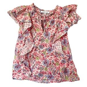 Amour Vert Pink Floral Ruffle Blouse Sz S